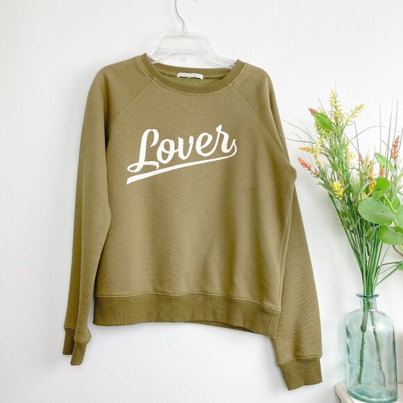 🦋 REBECCA MINKOFF Lover Pullover Graphic Sweatshirt Medium Casual Olive Green - Picture 1 of 4